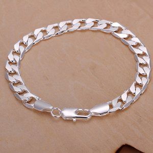 925 Silver Italian Curb Chain Link Men Bracelet 8"